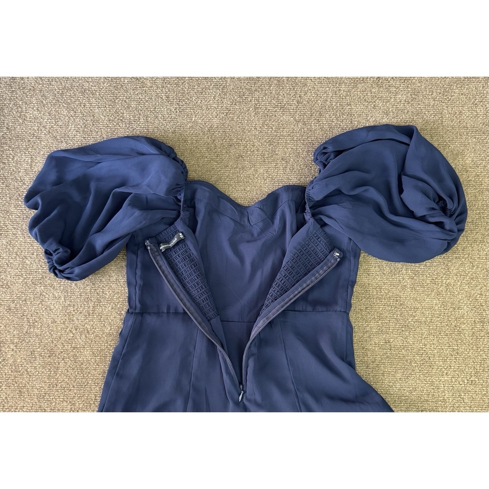 Abercrombie & Fitch Camille Puff-Sleeve Midi Dress Navy Blue Women's Medium - Picture 6 of 15